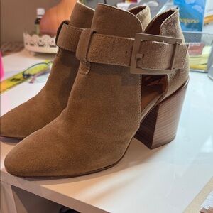 Aquatalia Freddi Buckled Tan Suede Ankle Booties